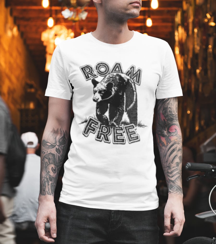 Roam Free Black Bear Distressed Walking Grass T-Shirt