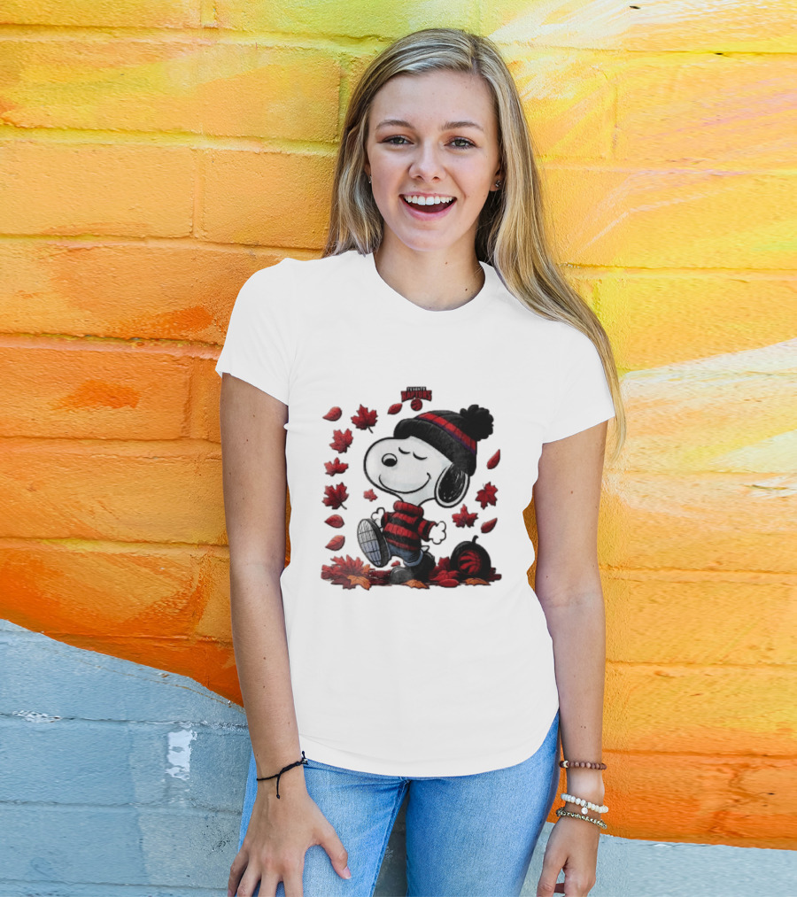 Toronto Raptors Snoopy Autumn Maple Leaves Pumpkin Walking T-Shirt