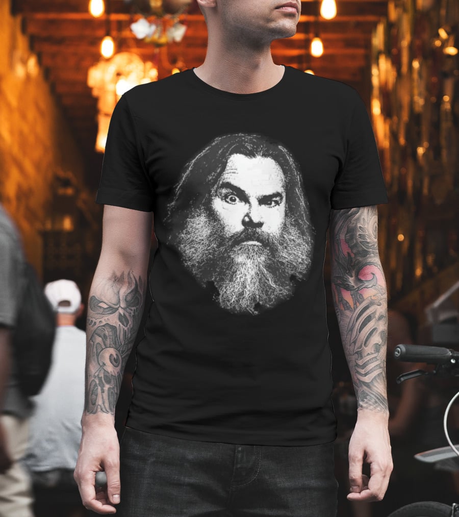 Jack Black High Contrast Monochromatic Stencil Beard Wide Eye Expression T-Shirt