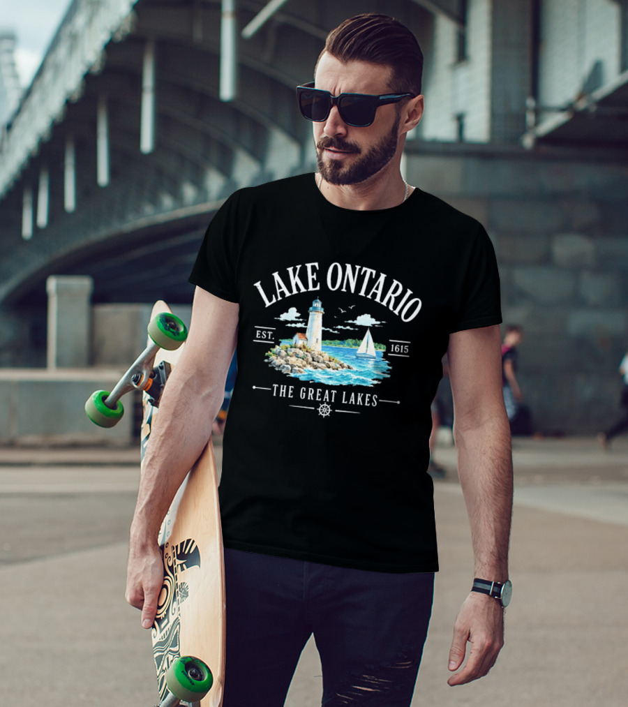Lake Ontario Est 1615 Lighthouse Great Lakes Sailboat Scene T-Shirt