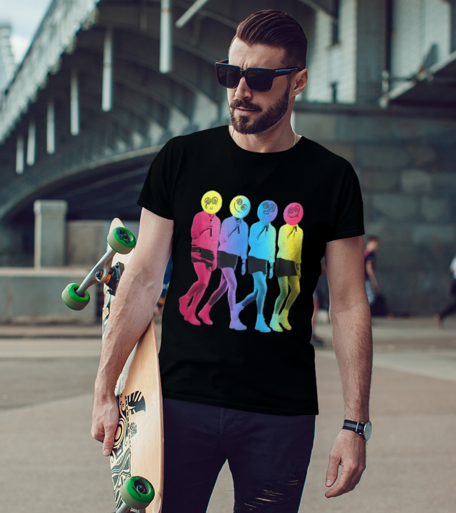 Four Neon Spiral Smileys Singing Colorful Figures T-Shirt