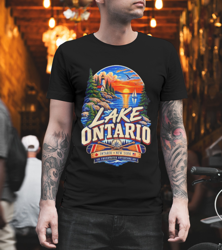 Lake Ontario New York Freshwater Adventure Sunset Sailboat Scene T-Shirt