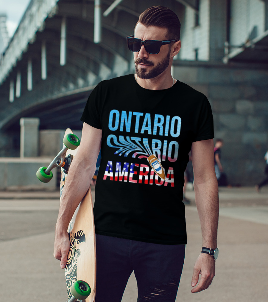 Lake Ontario To America Boat Journey With American Flag T-Shirt
