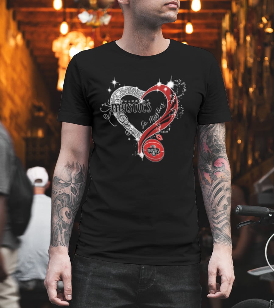 Mystics Heart Red Glitter Diamond Washington Basketball WNBA T-Shirt