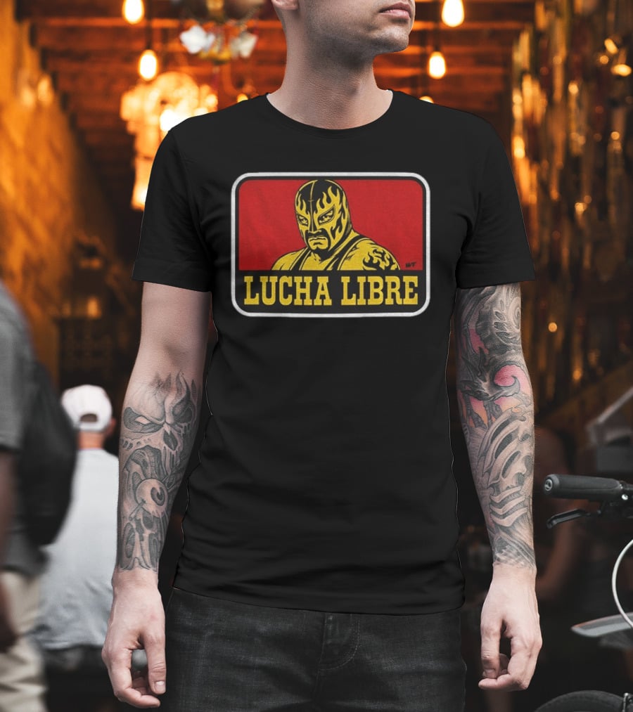 Lucha Libre Masked Wrestler Flames Tattoo Art Mexican Culture T-Shirt