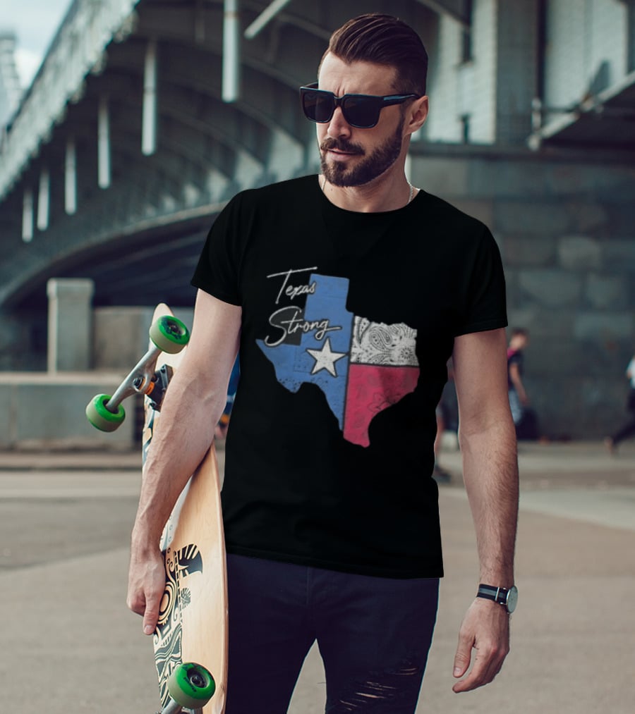 Texas Strong Lone Star Map Paisley Bandana Distressed T-Shirt
