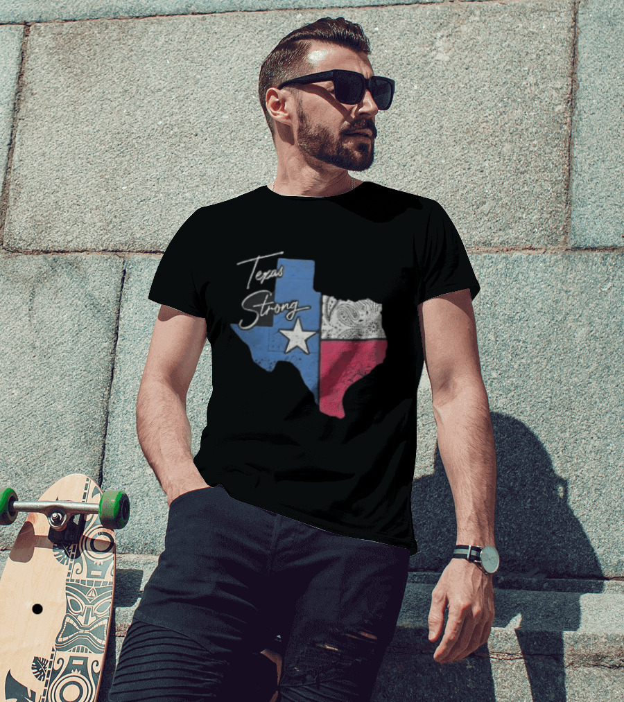 Texas Strong Lone Star Map Paisley Bandana Distressed T-Shirt