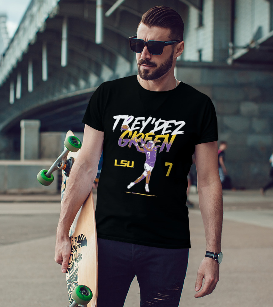 Trey'Dez Green No 7 LSU Tigers Football Catching Action T-Shirt