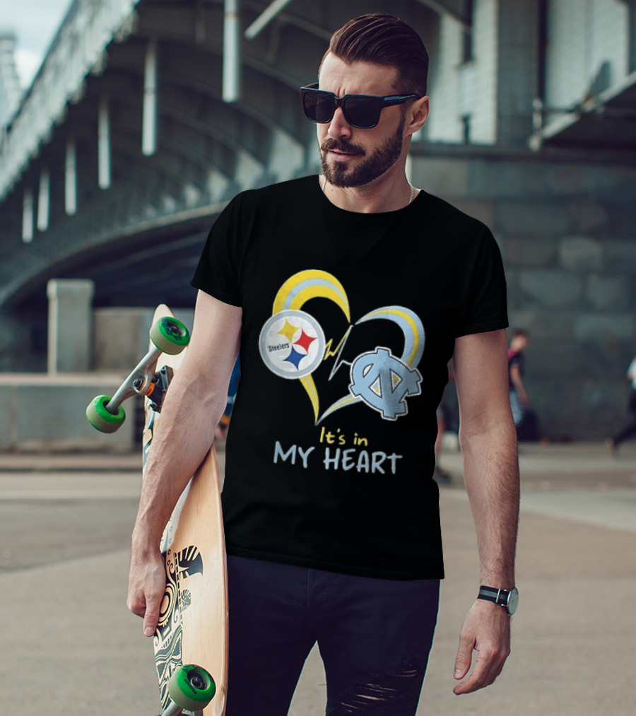 Pittsburgh Steelers North Carolina Tar Heels It's In My Heart EKG Heartbeat T-Shirt