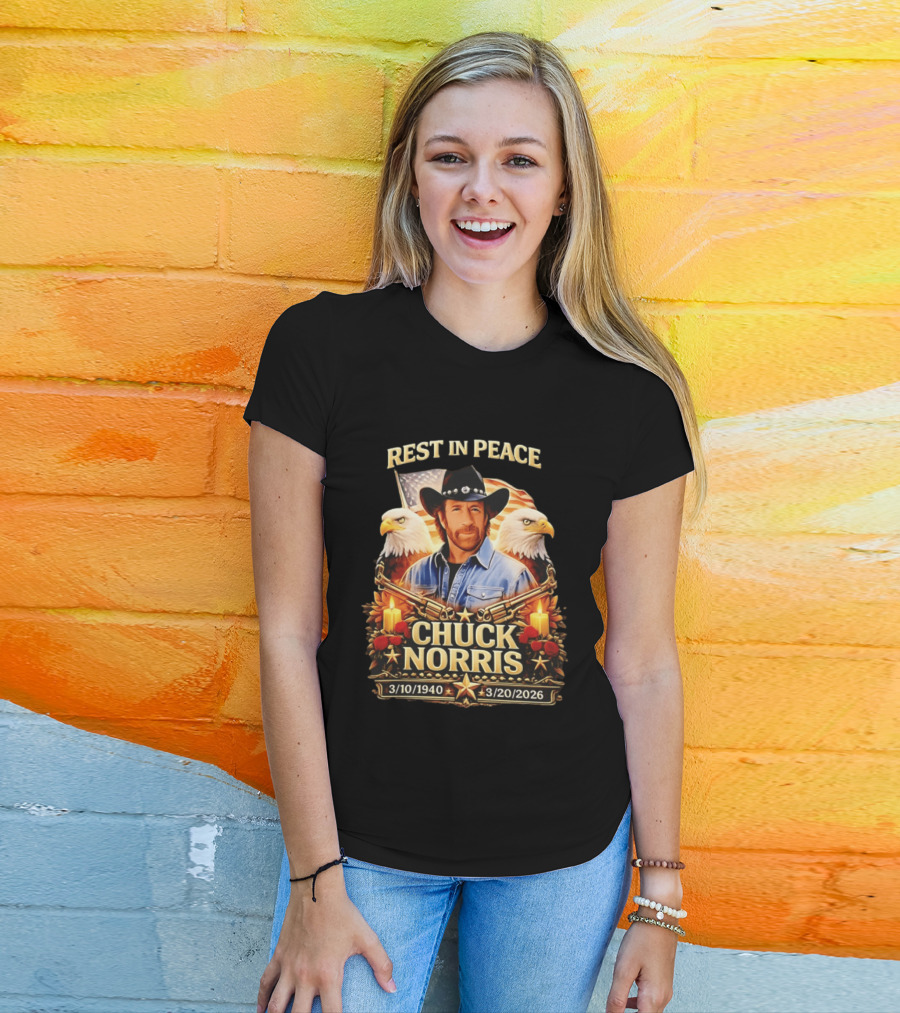 Rest In Peace Chuck Norris 1940 2026 American Pride Eagles And Cowboy Hat Memorial T-Shirt