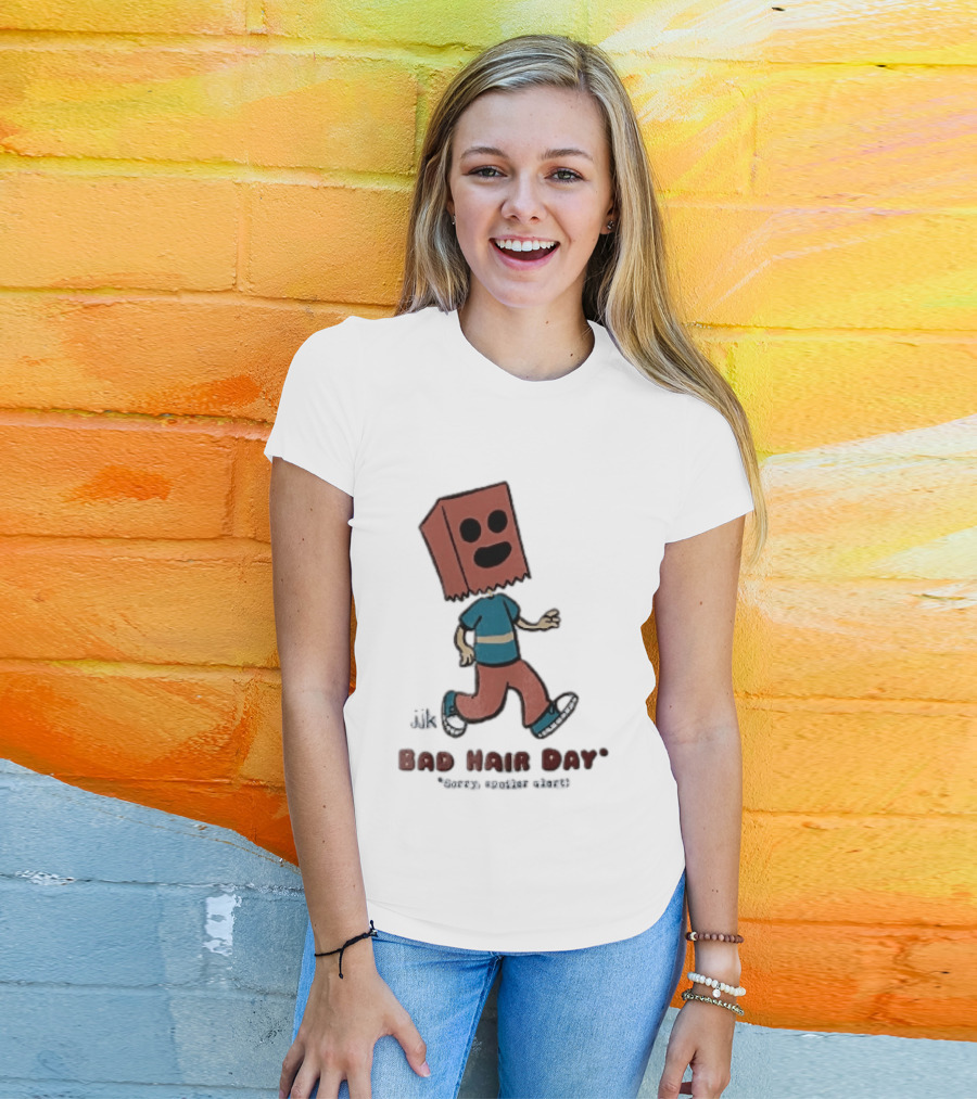 Sorry Spoiler Alert Jjk Bad Hair Day Cartoon Figure Paper Bag Head Walking T-Shirt