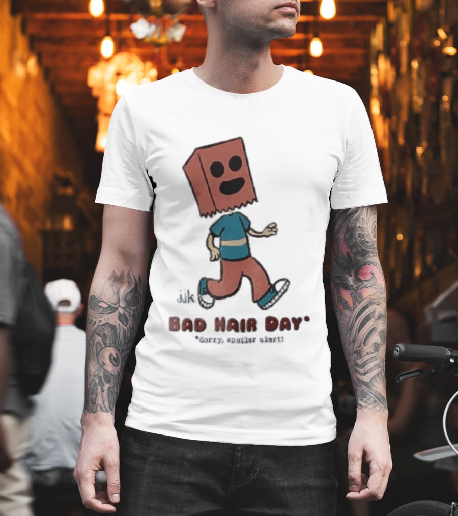 Sorry Spoiler Alert Jjk Bad Hair Day Cartoon Figure Paper Bag Head Walking T-Shirt
