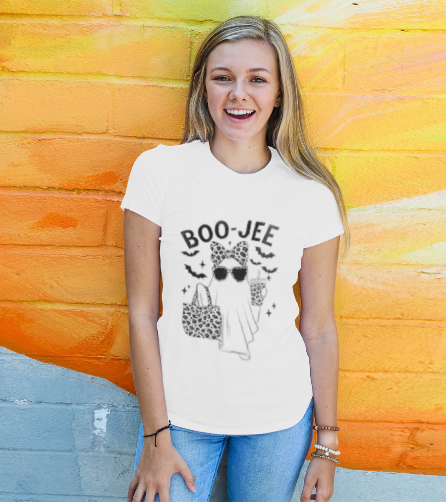 Boo Jee Halloween Ghost Leopard Bow Bag And Glasses T-Shirt