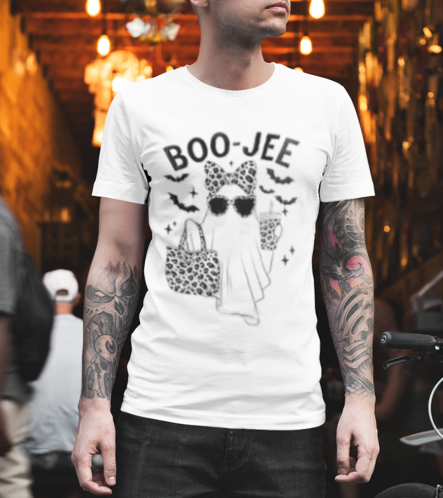 Boo Jee Halloween Ghost Leopard Bow Bag And Glasses T-Shirt