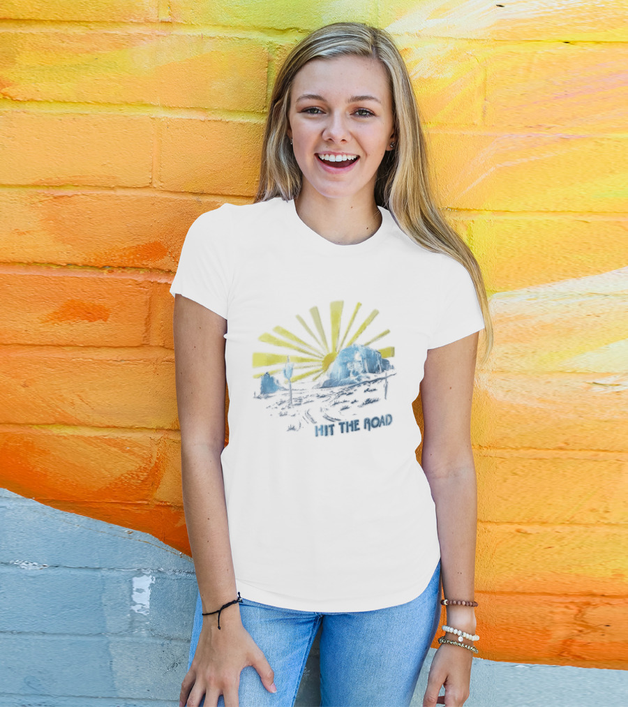 Hit The Road Sunburst Desert Mountains Saguaro Cactus T-Shirt