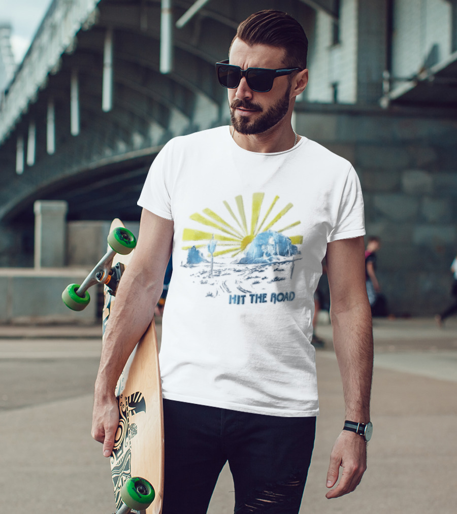 Hit The Road Sunburst Desert Mountains Saguaro Cactus T-Shirt