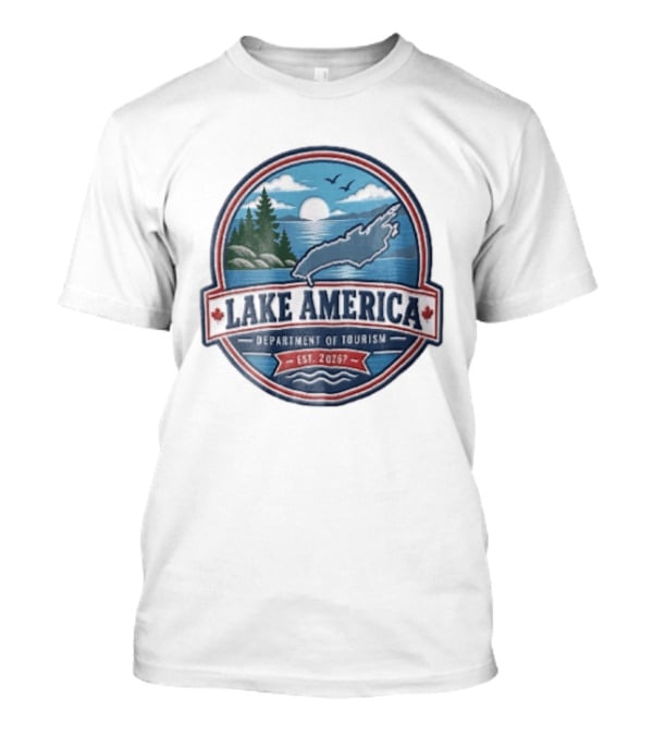 Lake America Department Of Tourism Est 2026 Circular Sunrise Pine Trees Scenic Landscape T-Shirt