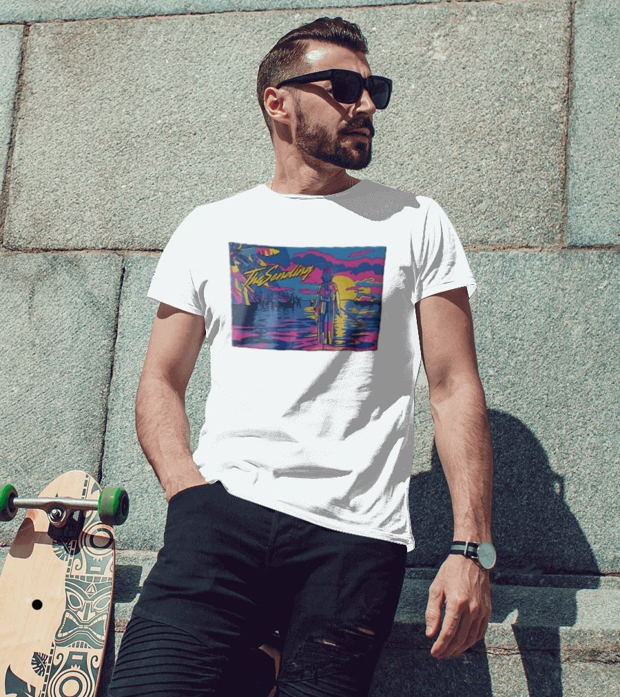 The Sending Yuna Final Fantasy X Synthwave Neon Sunset Ocean Scene T-Shirt