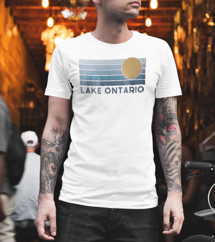Lake Ontario Golden Sun With Five Blue Horizontal Gradient Stripes T-Shirt