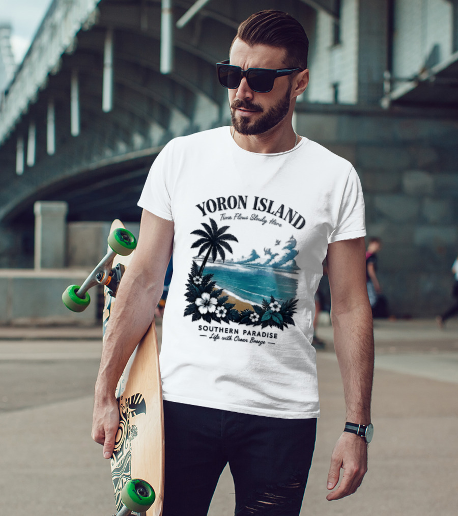 Yoron Island Southern Paradise Ocean Breeze Palm Tree Beach Hibiscus T-Shirt