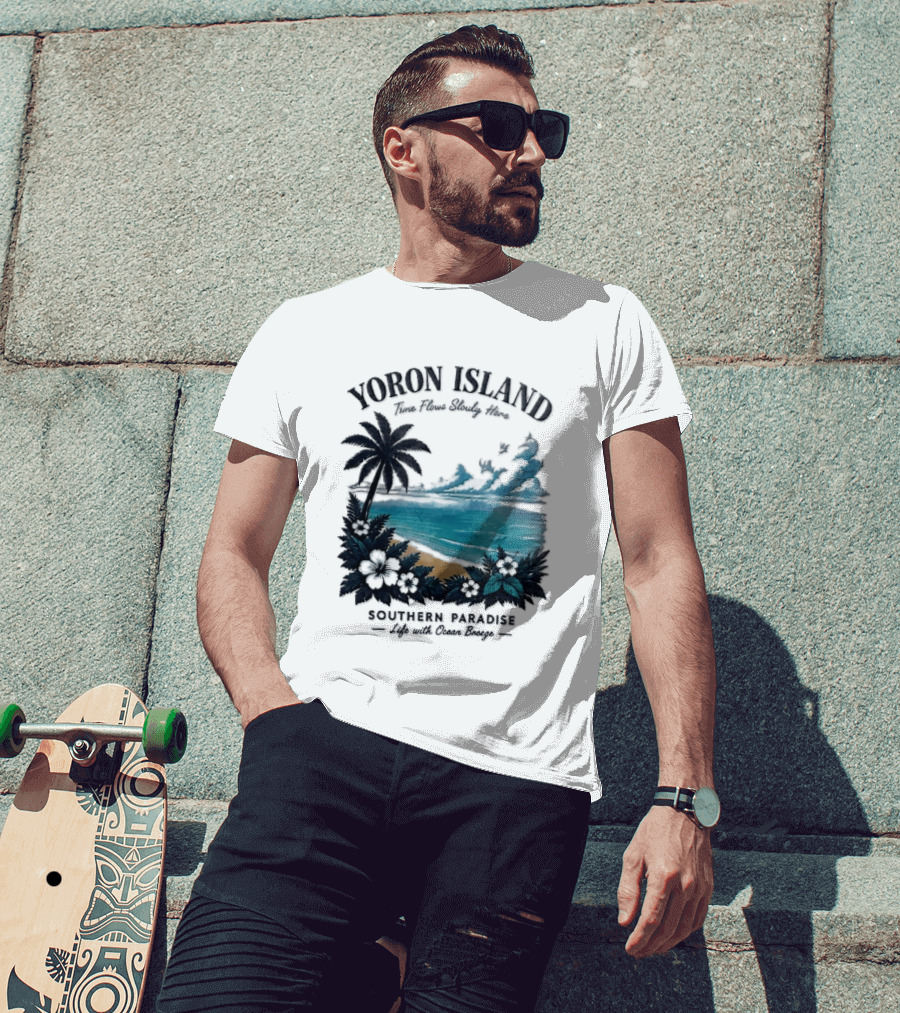 Yoron Island Southern Paradise Ocean Breeze Palm Tree Beach Hibiscus T-Shirt