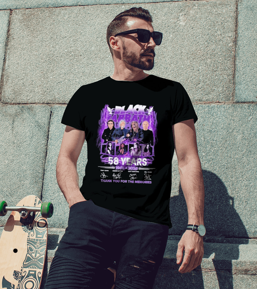 Black Sabbath 58 Years 1968 2026 Tony Iommi Geezer Butler Ozzy Osbourne Bill Ward Thank You For The Memories T-Shirt