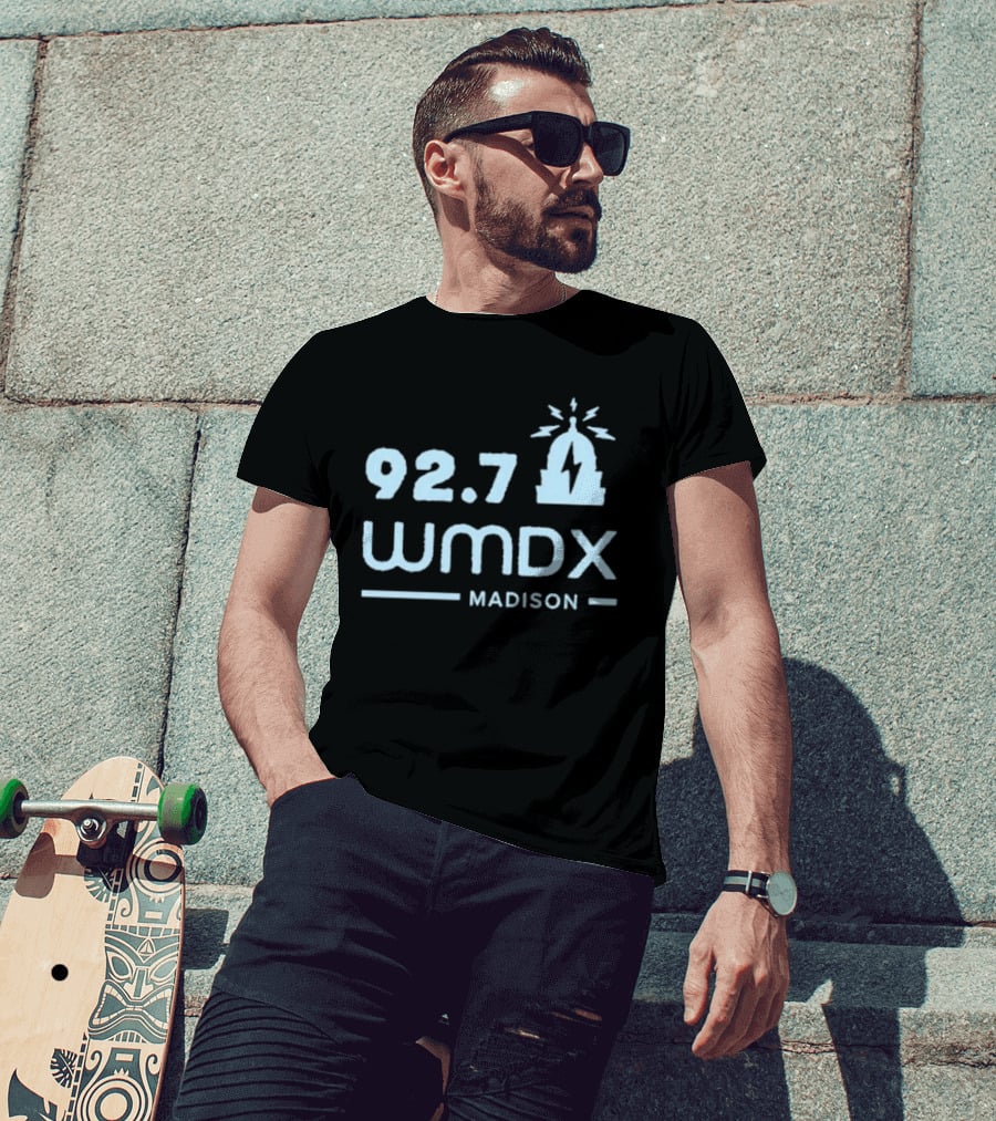 92.7 WMDX Madison Radio Station Civic Media Capitol Dome Lightning T-Shirt
