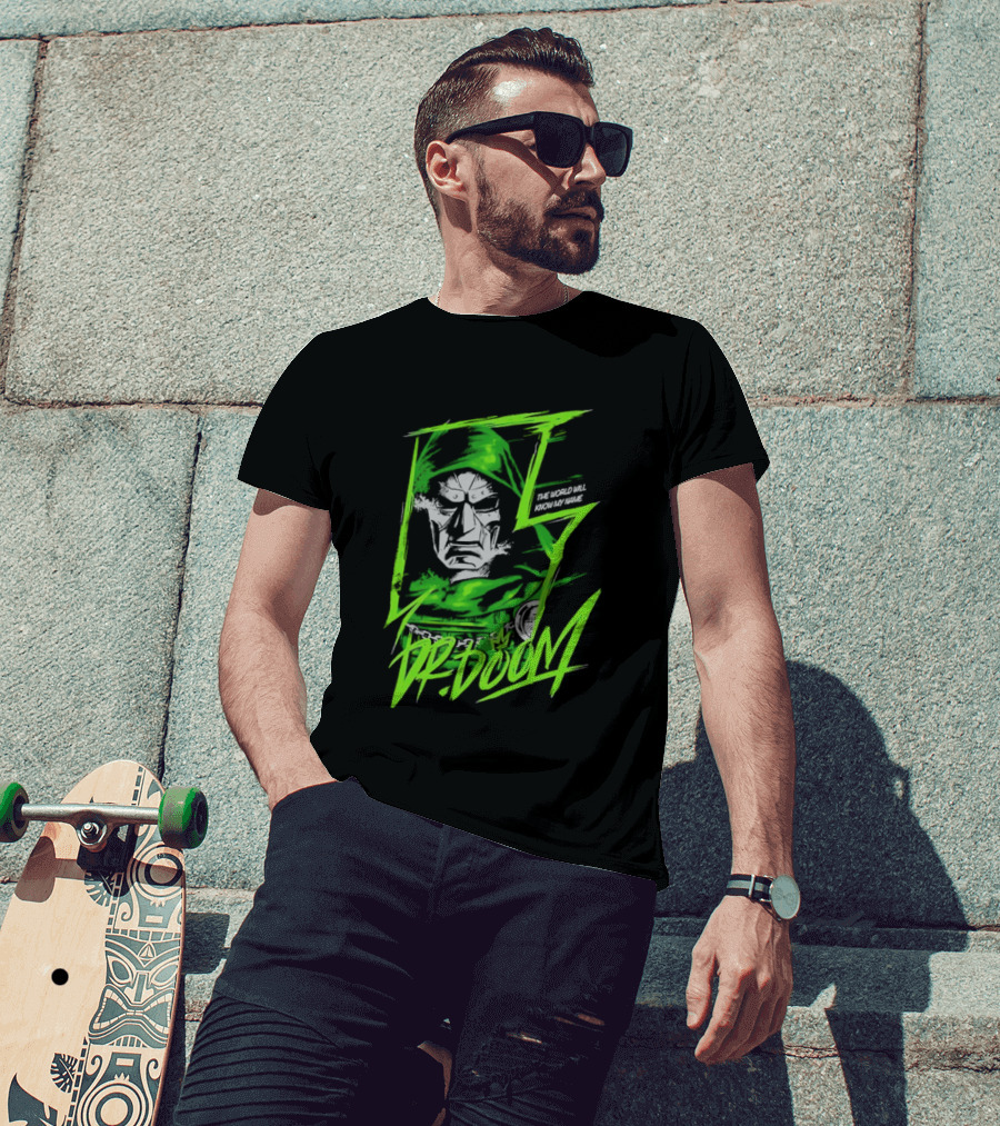 Masked Rebellion Dr Doom Comic Style Green T-Shirt