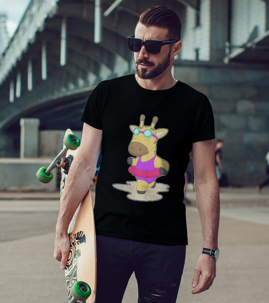 Giraffe Wearing Pink Swimsuit And Goggles With Inflatable Float Summer Fun T-Shirt