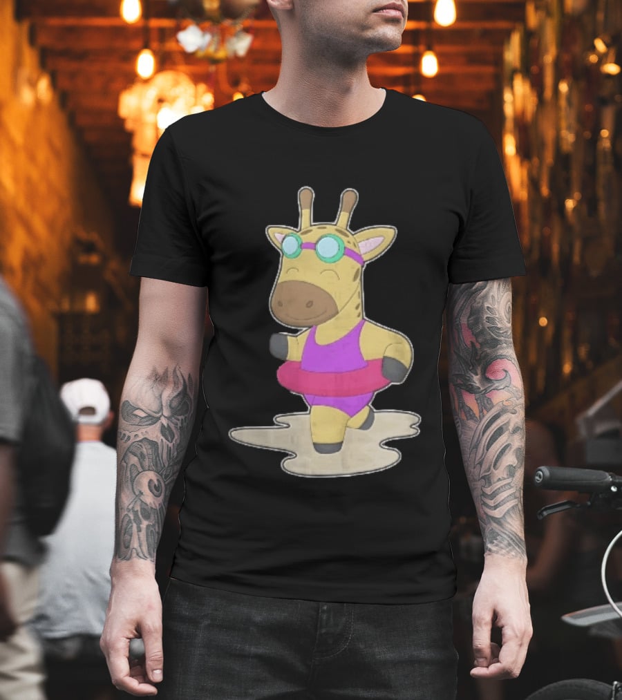 Giraffe Wearing Pink Swimsuit And Goggles With Inflatable Float Summer Fun T-Shirt
