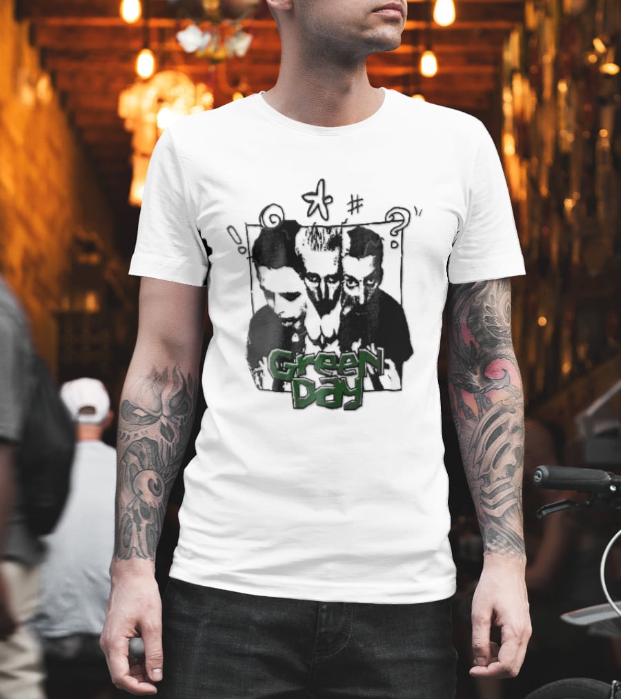 Green Day Billie Joe Armstrong Mike Dirnt Tre Trio High Contrast Doodles Stencil T-Shirt