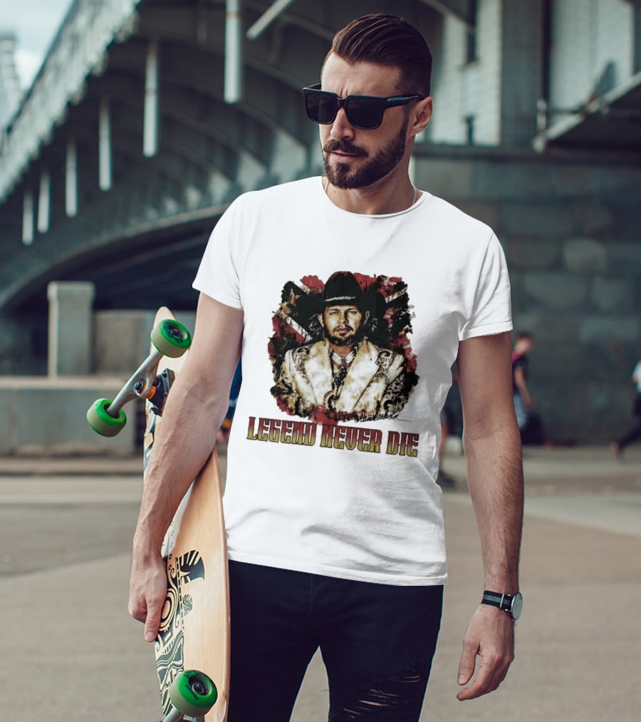 Hank Williams Jr. Legend Never Die Country Music Rebel Flag Cowboy Hat T-Shirt