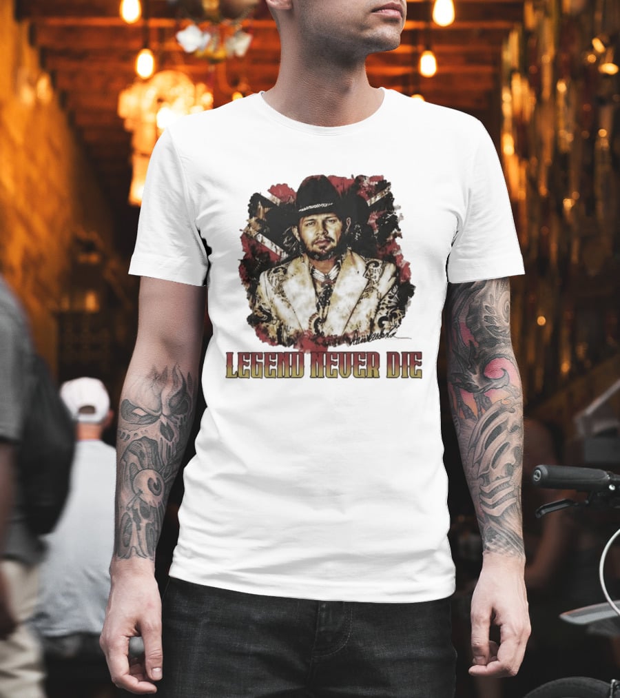 Hank Williams Jr. Legend Never Die Country Music Rebel Flag Cowboy Hat T-Shirt