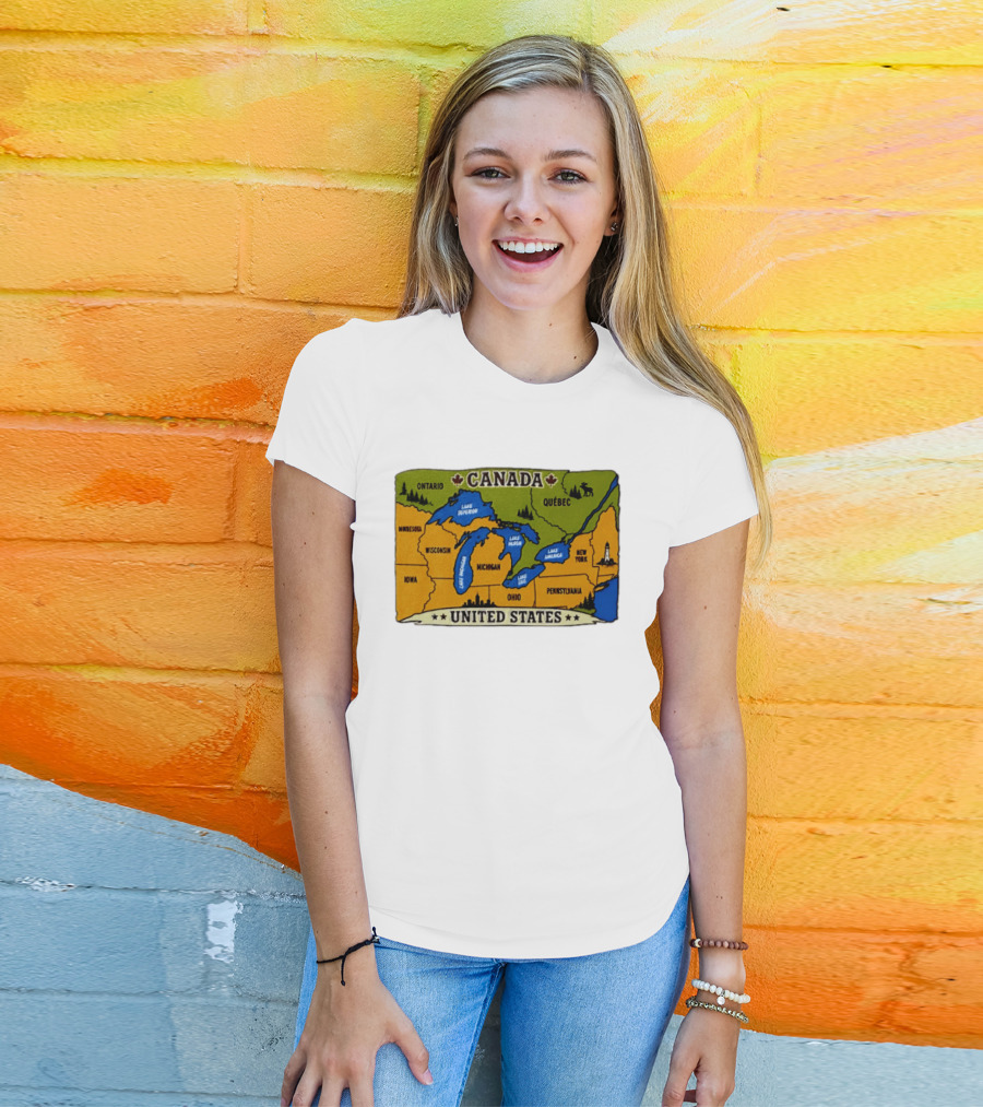 Map Of The Great Lakes Region Canada United States Ontario Québec Michigan Wisconsin New York Pennsylvania Minnesota Iowa T-Shirt