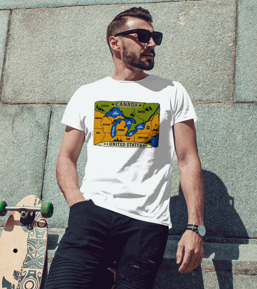 Map Of The Great Lakes Region Canada United States Ontario Québec Michigan Wisconsin New York Pennsylvania Minnesota Iowa T-Shirt