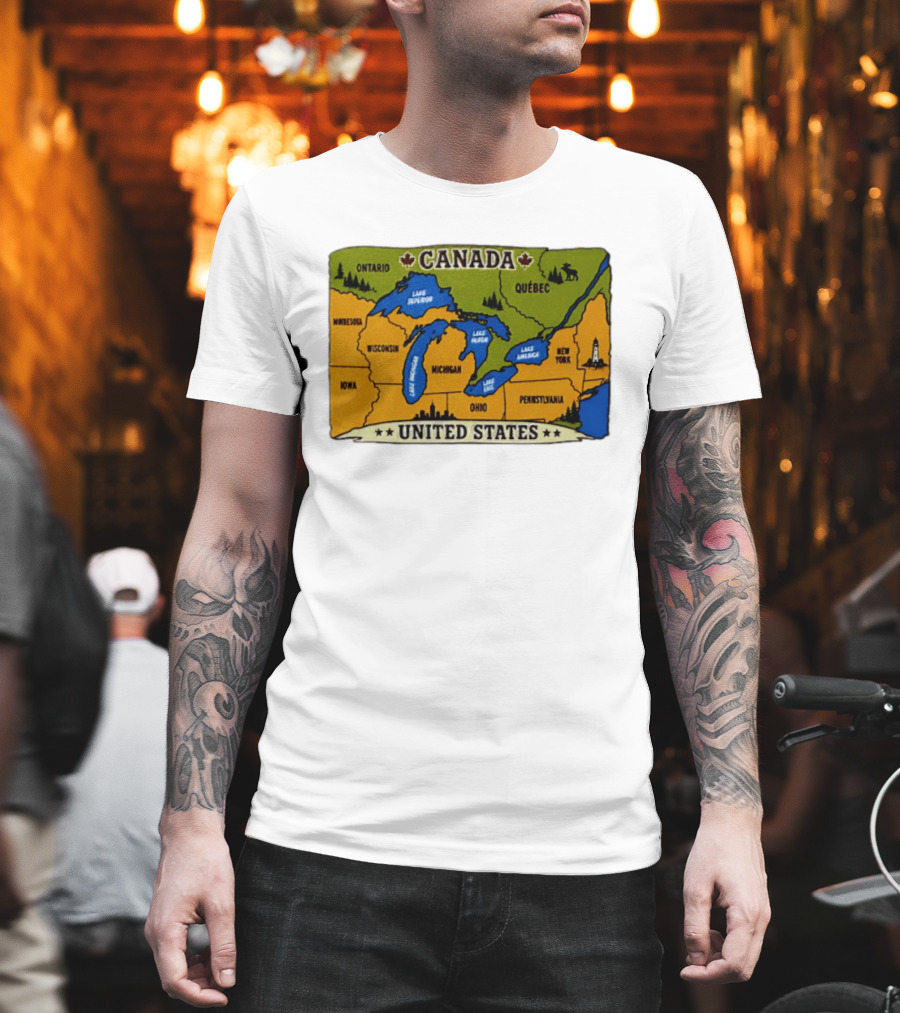 Map Of The Great Lakes Region Canada United States Ontario Québec Michigan Wisconsin New York Pennsylvania Minnesota Iowa T-Shirt