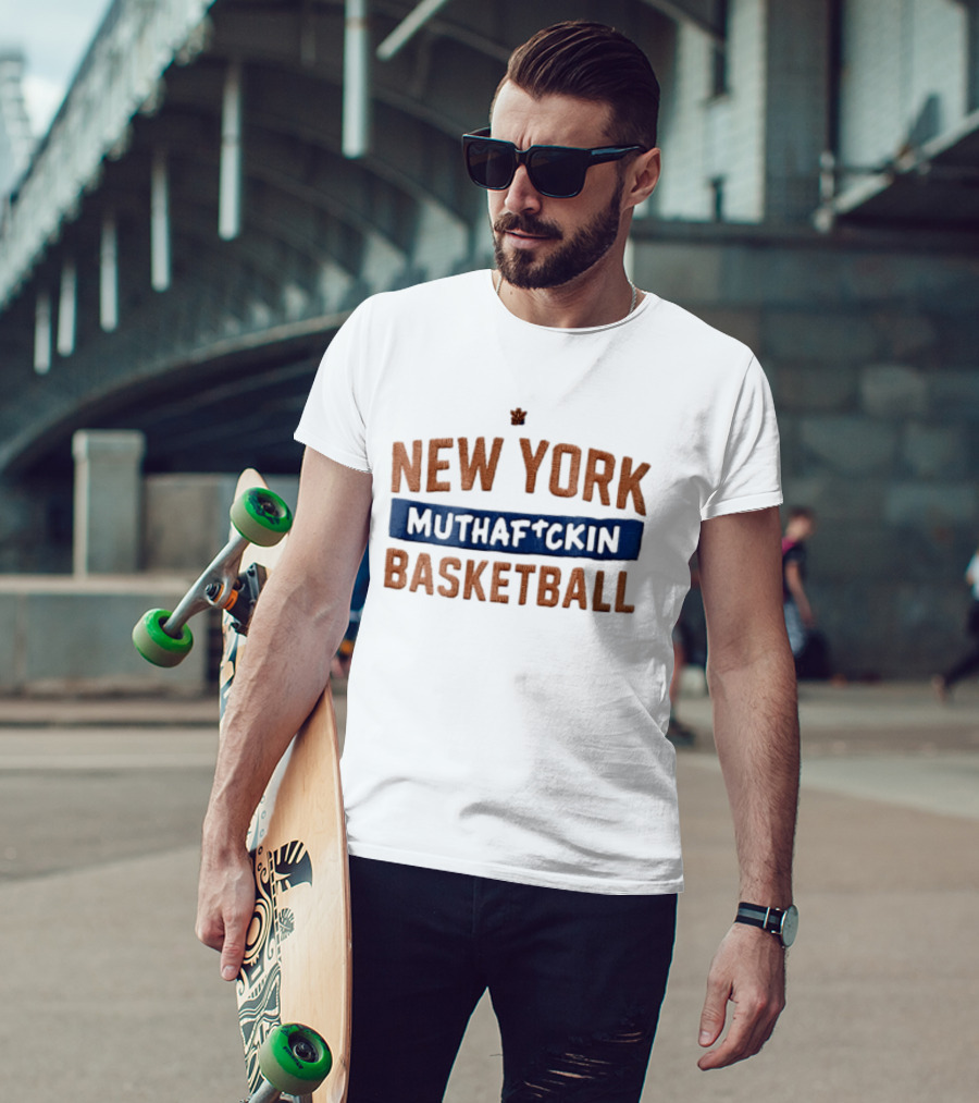 New York Muthafckin Basketball Texture Blue Bar Banner T-Shirt