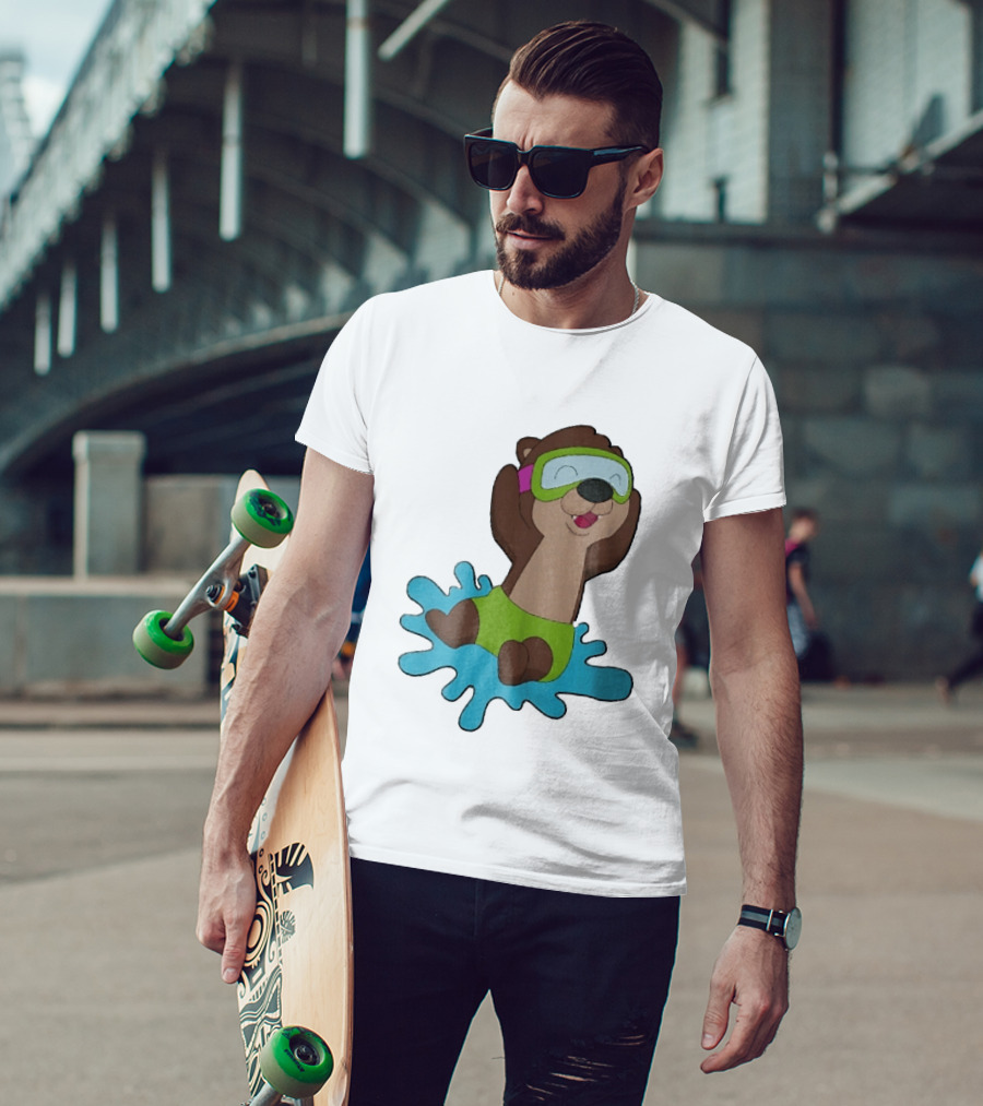 Otter Swimming With Goggles Playful Summer Splash T-Shirt