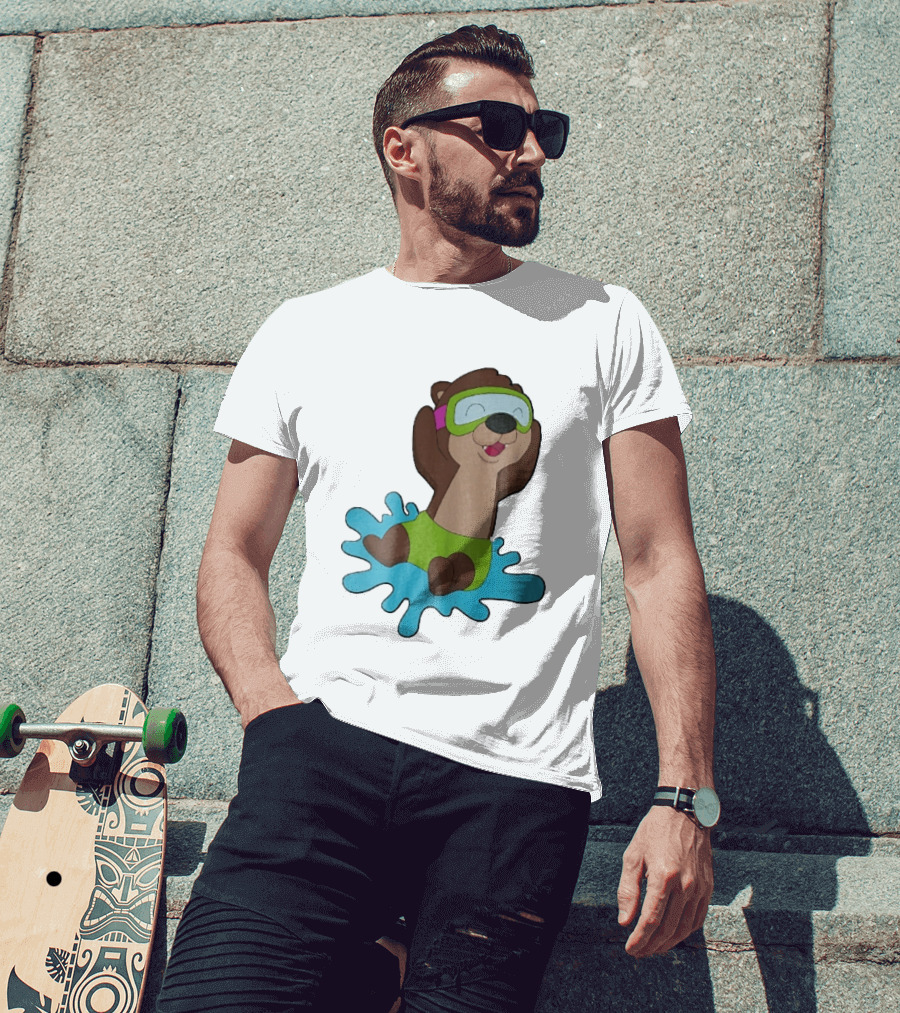 Otter Swimming With Goggles Playful Summer Splash T-Shirt