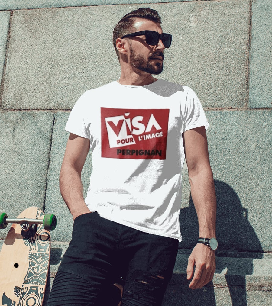 Visa Pour L'Image Perpignan Red Rectangular White Cutout T-Shirt