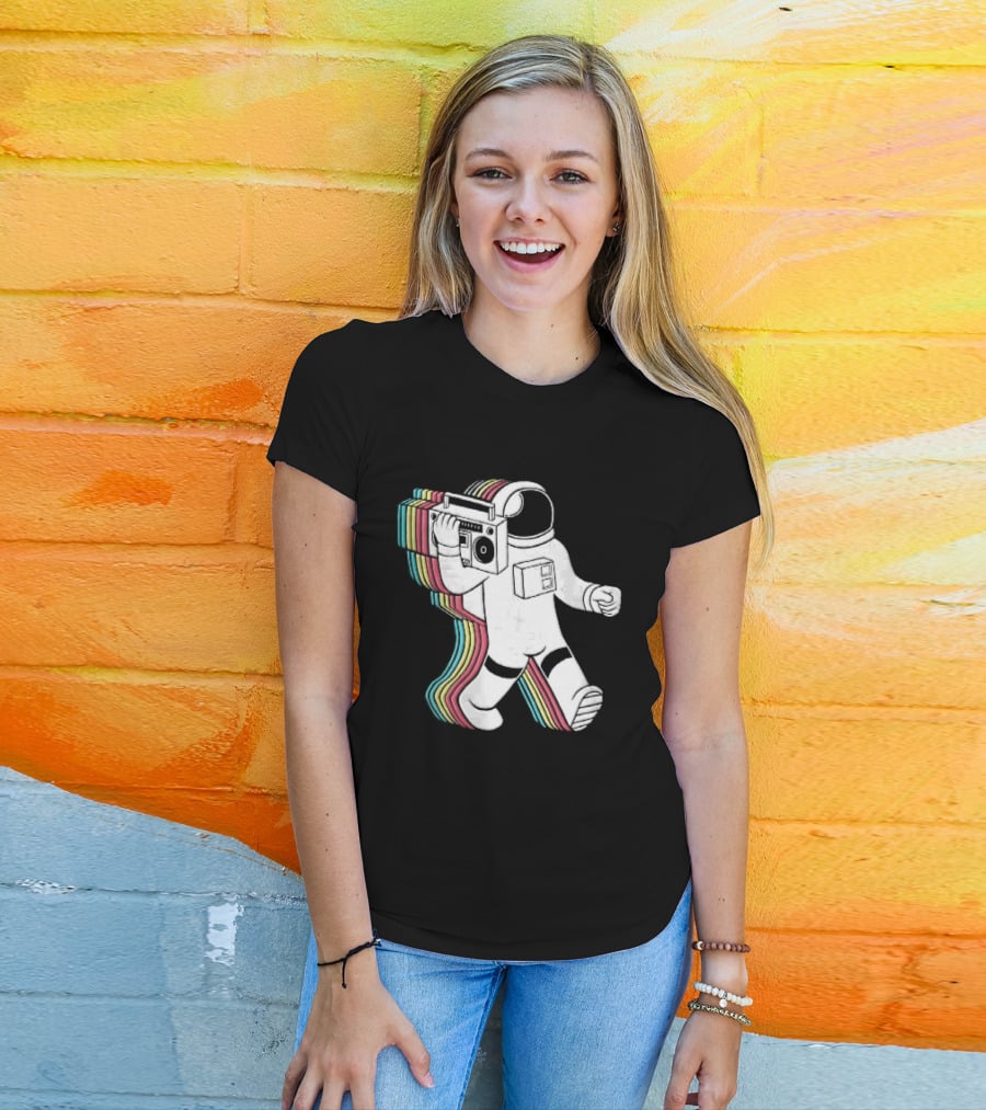 Astronaut Carrying Boombox Retro Colorful Vibes T-Shirt