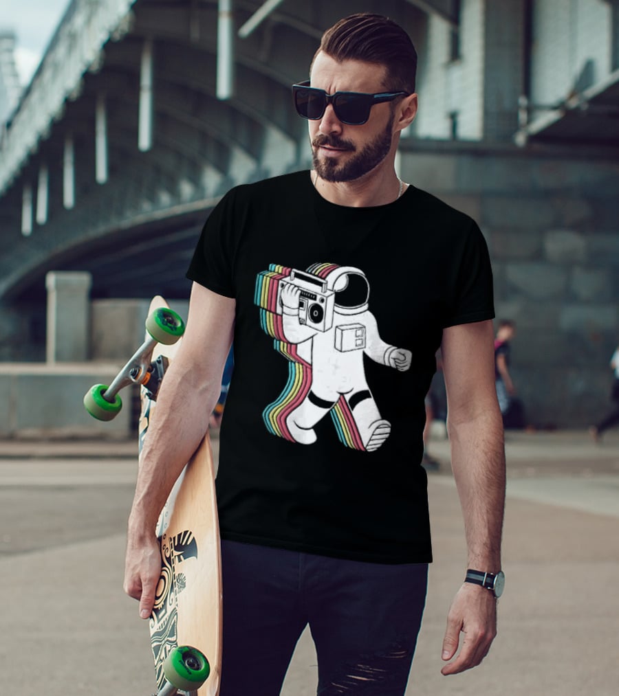 Astronaut Carrying Boombox Retro Colorful Vibes T-Shirt