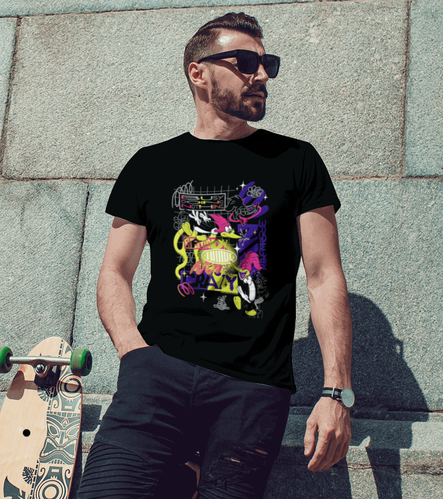 Busy Doing Nothing Everybody Thinks I'm Crazy Woody Woodpecker Walter Lantz Neon Grid Poses T-Shirt