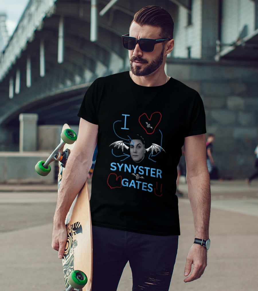 I Love Synyster Gates Head Cutout Bat Wings Scribbles T-Shirt