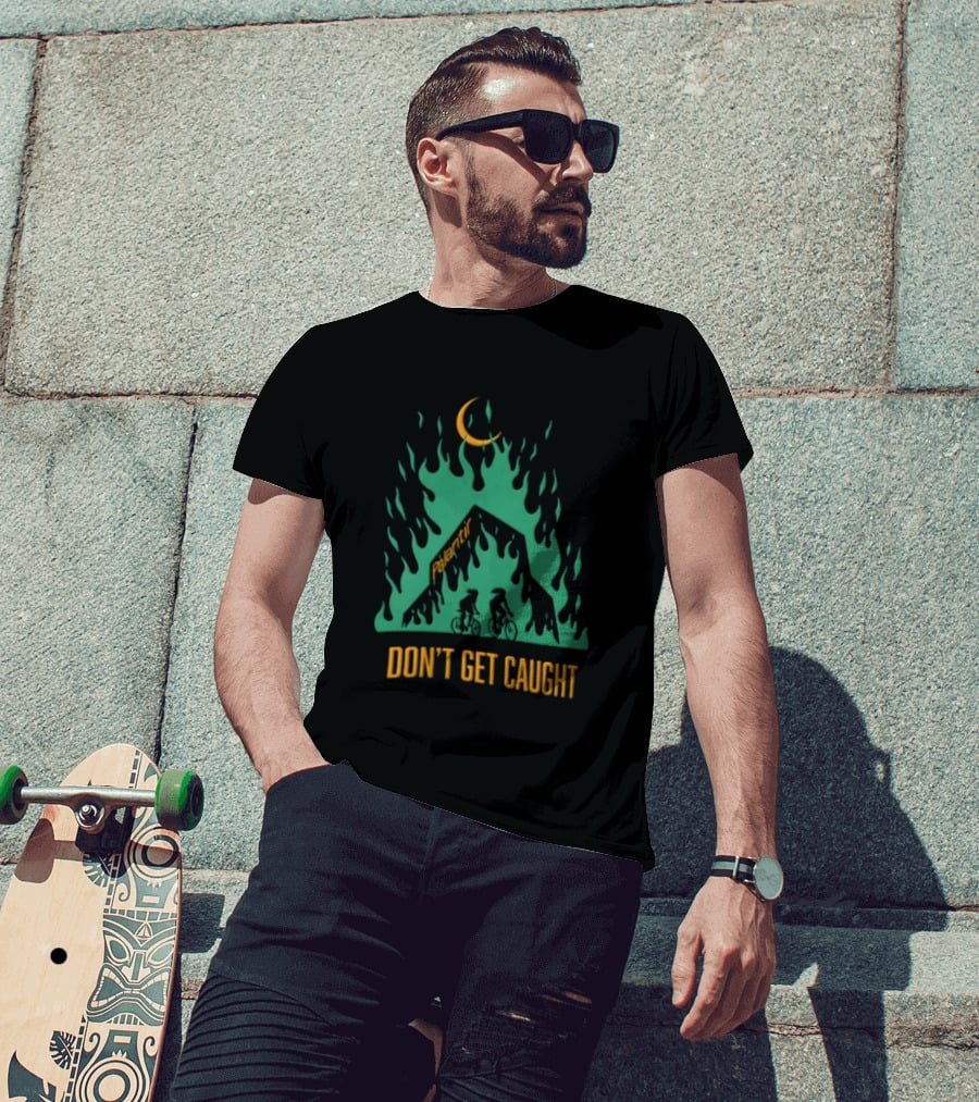 Don't Get Caught Palantir Bicycle Riders Green Flames Crescent Moon T-Shirt