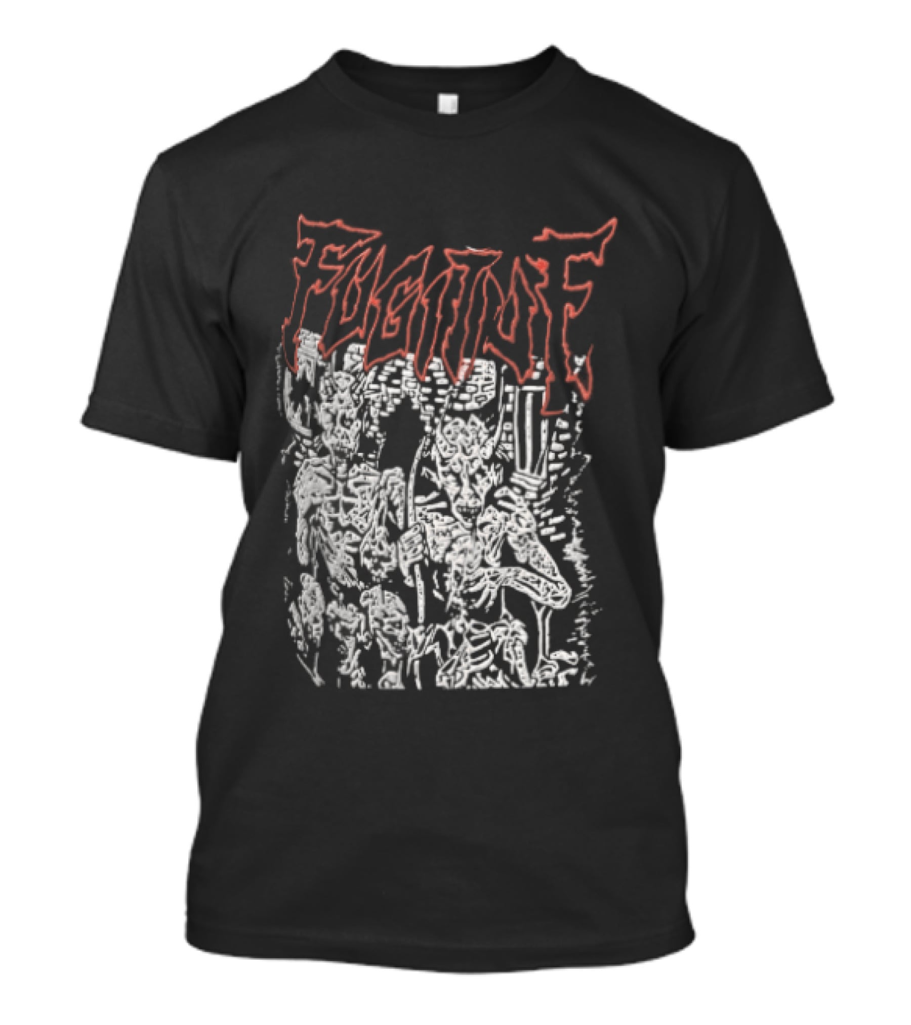 Fugitof Demon Skull Red Text White Skeleton T-Shirt