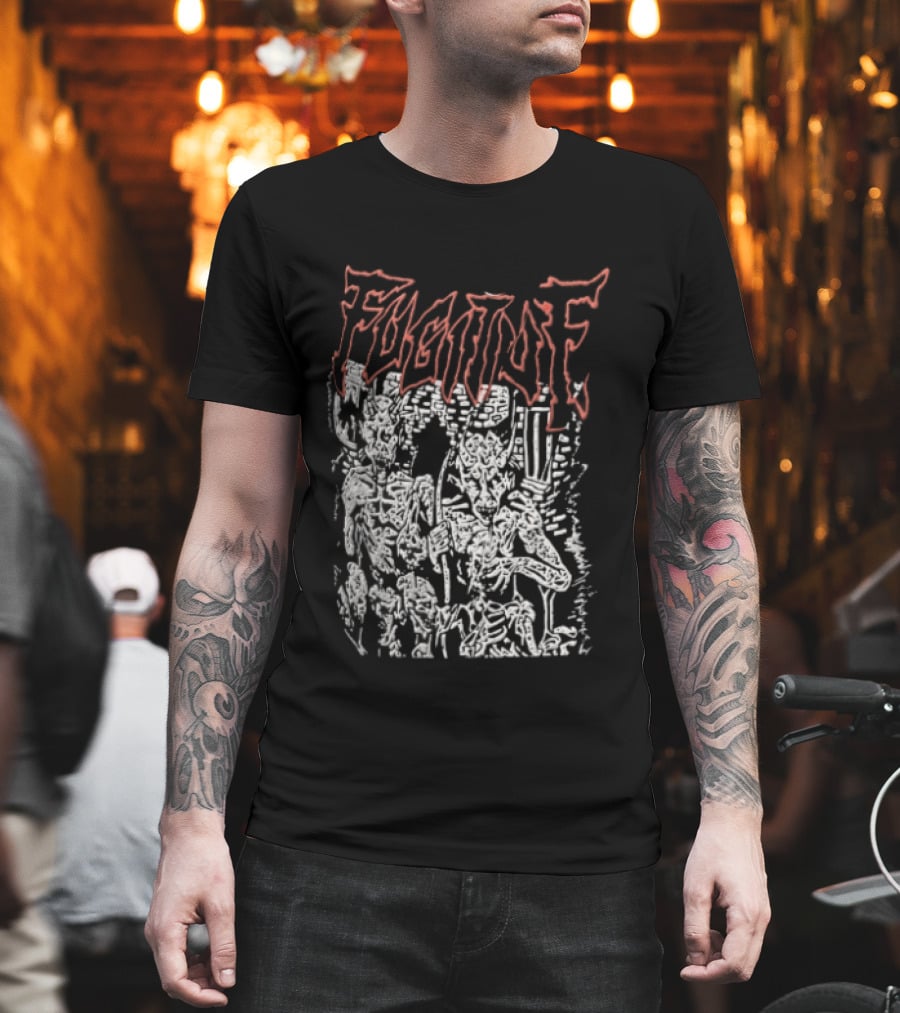 Fugitof Demon Skull Red Text White Skeleton T-Shirt