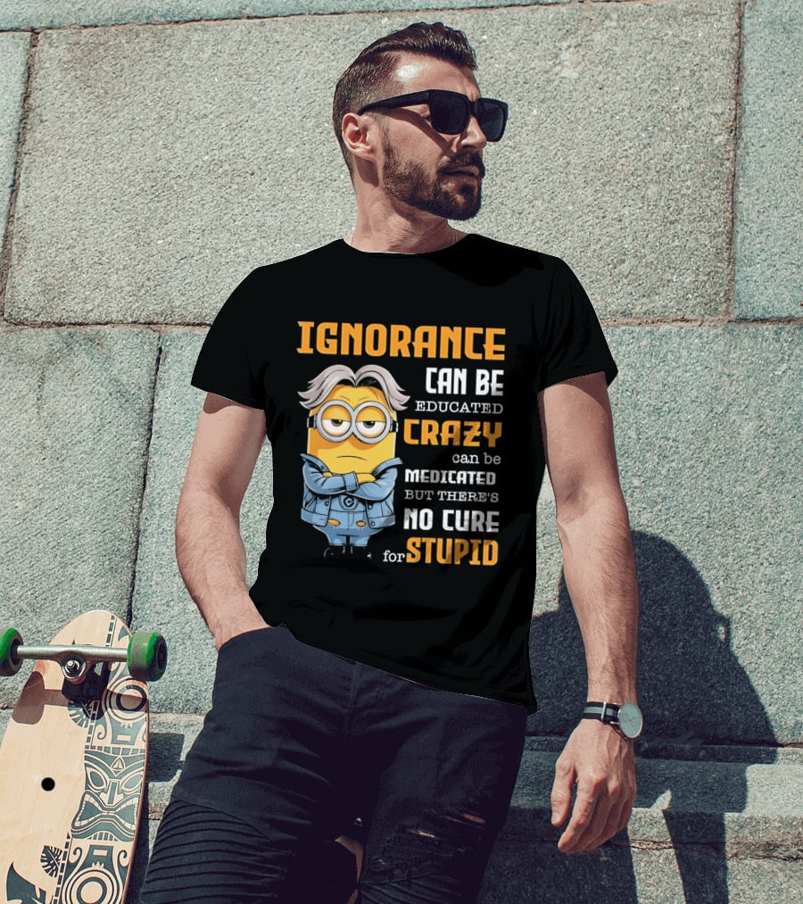 Ignorance Can Be Educated Crazy Can Be Medicated No Cure For Stupid Minion T-Shirt