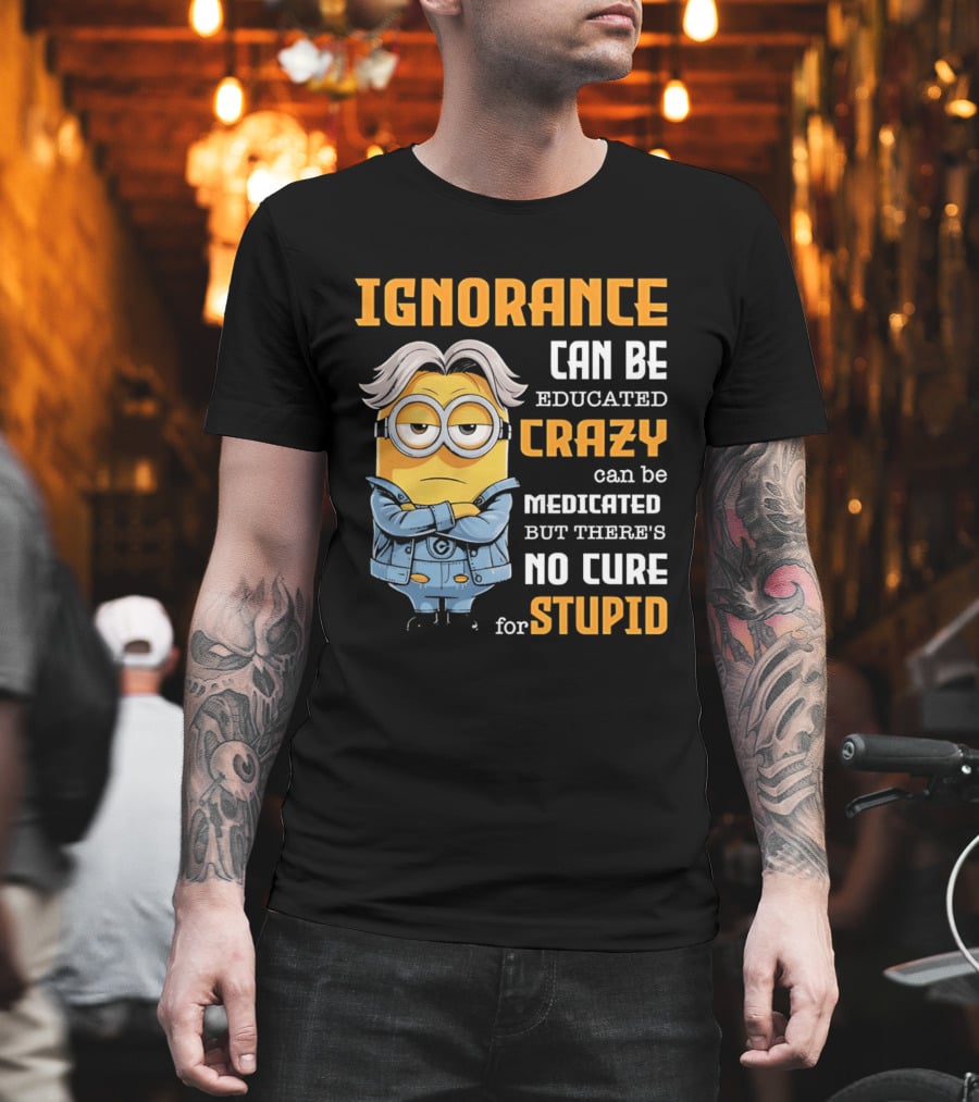 Ignorance Can Be Educated Crazy Can Be Medicated No Cure For Stupid Minion T-Shirt