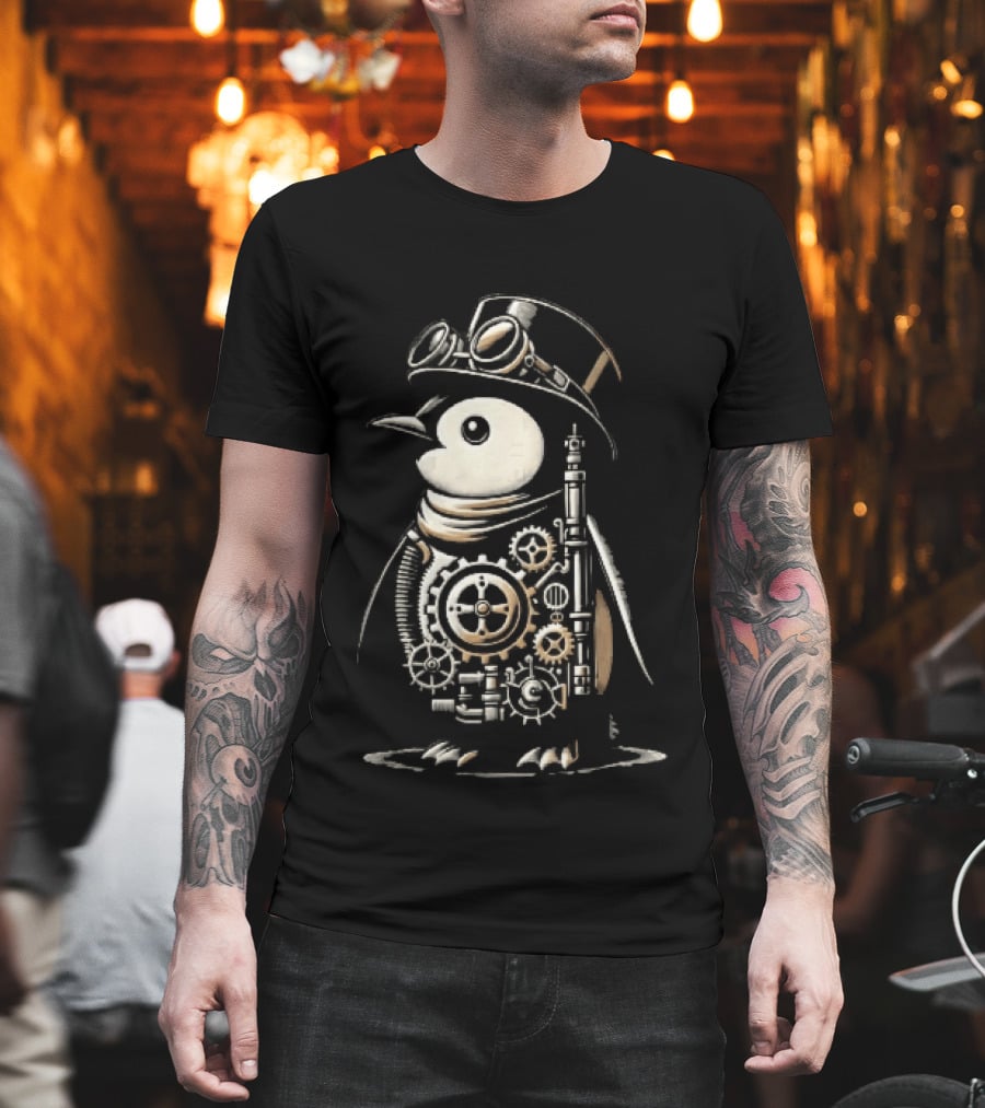 Steampunk Penguin Top Hat Goggles Gear Cogs Victorian T-Shirt